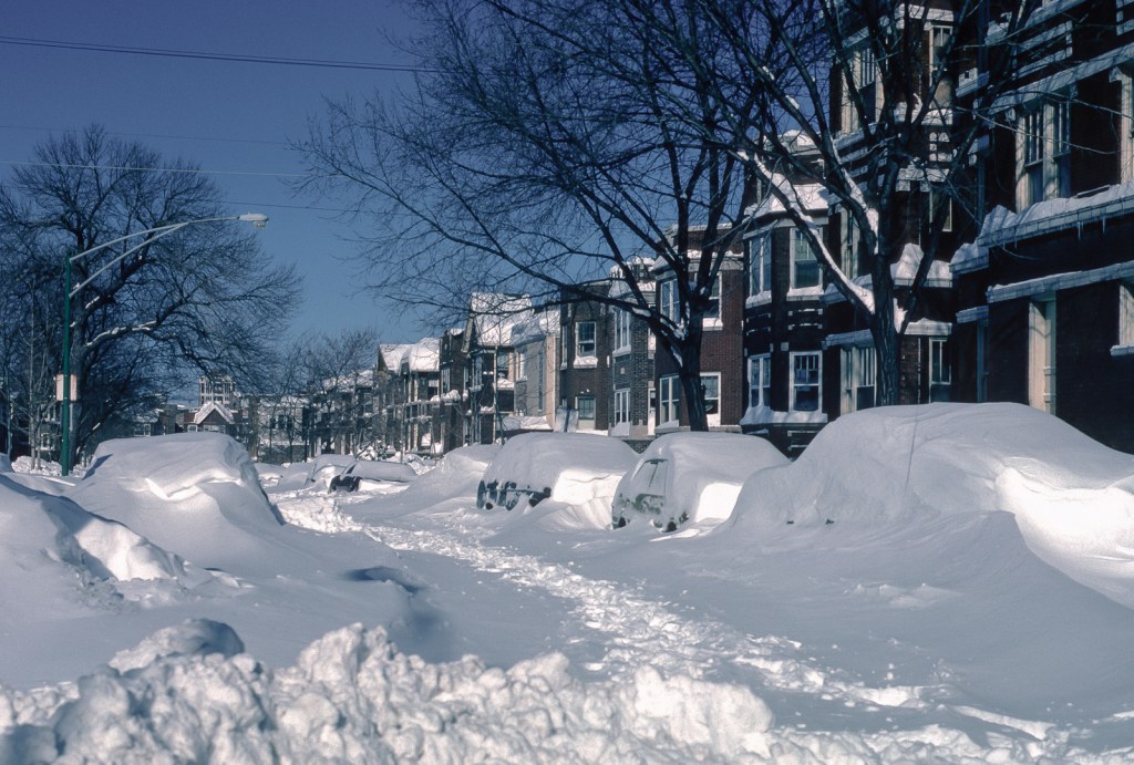 Chicago side street under heavy snow - 1979