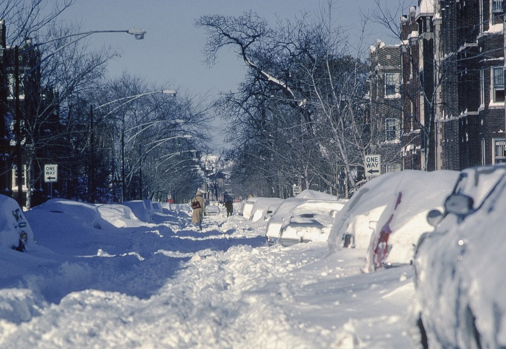 Chicago side street under heavy snow - 1979