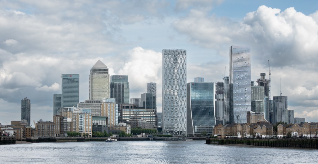 Limehouse Reach and Canary Wharf at high water