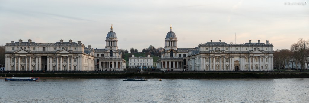 The old royal naval college greenwich, seen from acros sthe Thames at Island Gardens